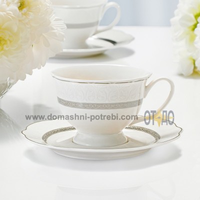 Комплект 2 чаши за чай, капучино с чинийки Elegant Silver